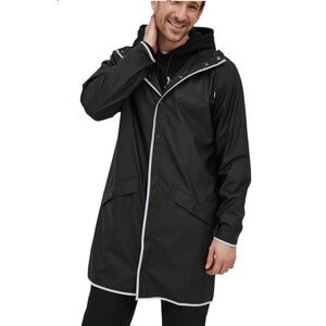 NWT RAINS Unisex Long Jacket Reflective Black Size Large MSRP $140